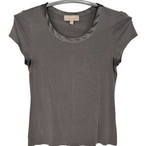 Banana Republic Satiny Trim Crew Neck Gray Short Sleeve Shirt Size Small